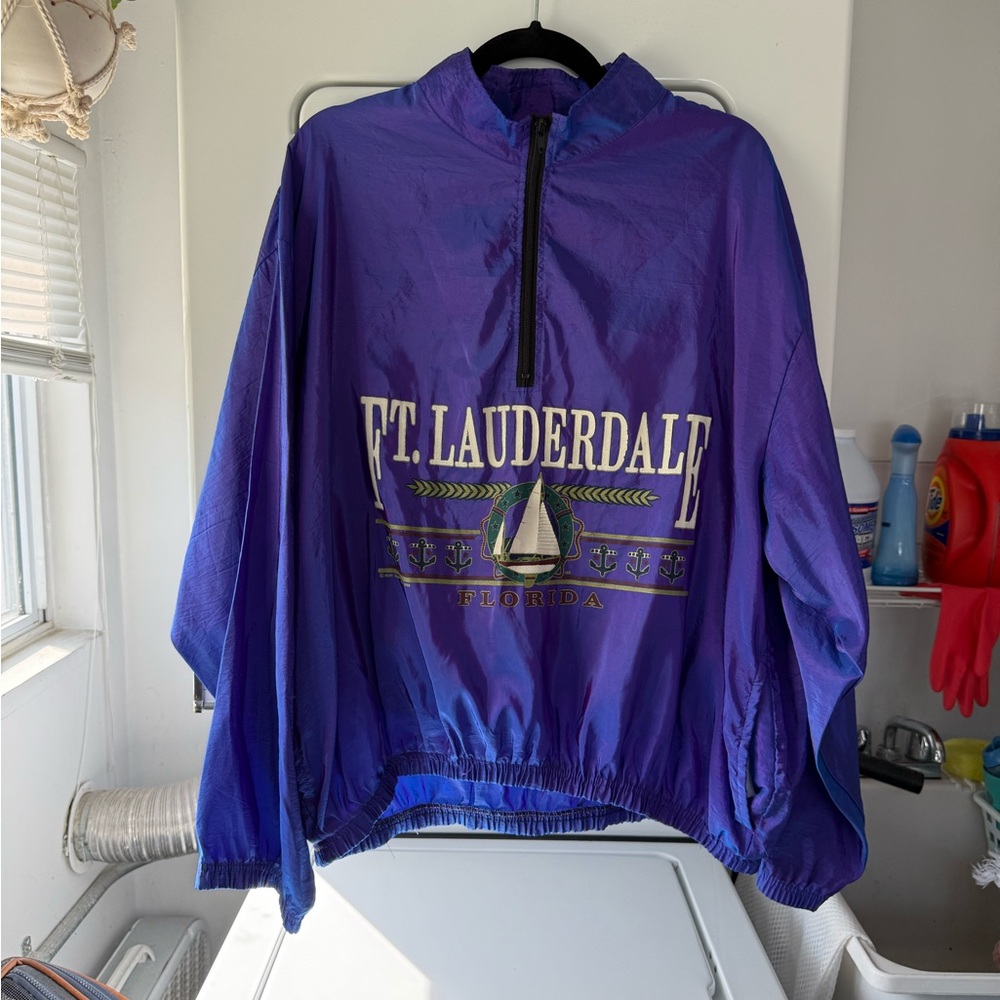 1990s Men's Purple Ft. Lauderdale Pullover Raincoat Jacket - Unbranded